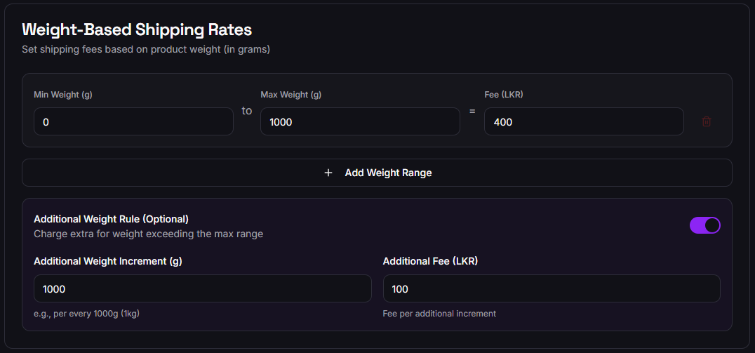 Shopi Weight Based Shipping Configuration