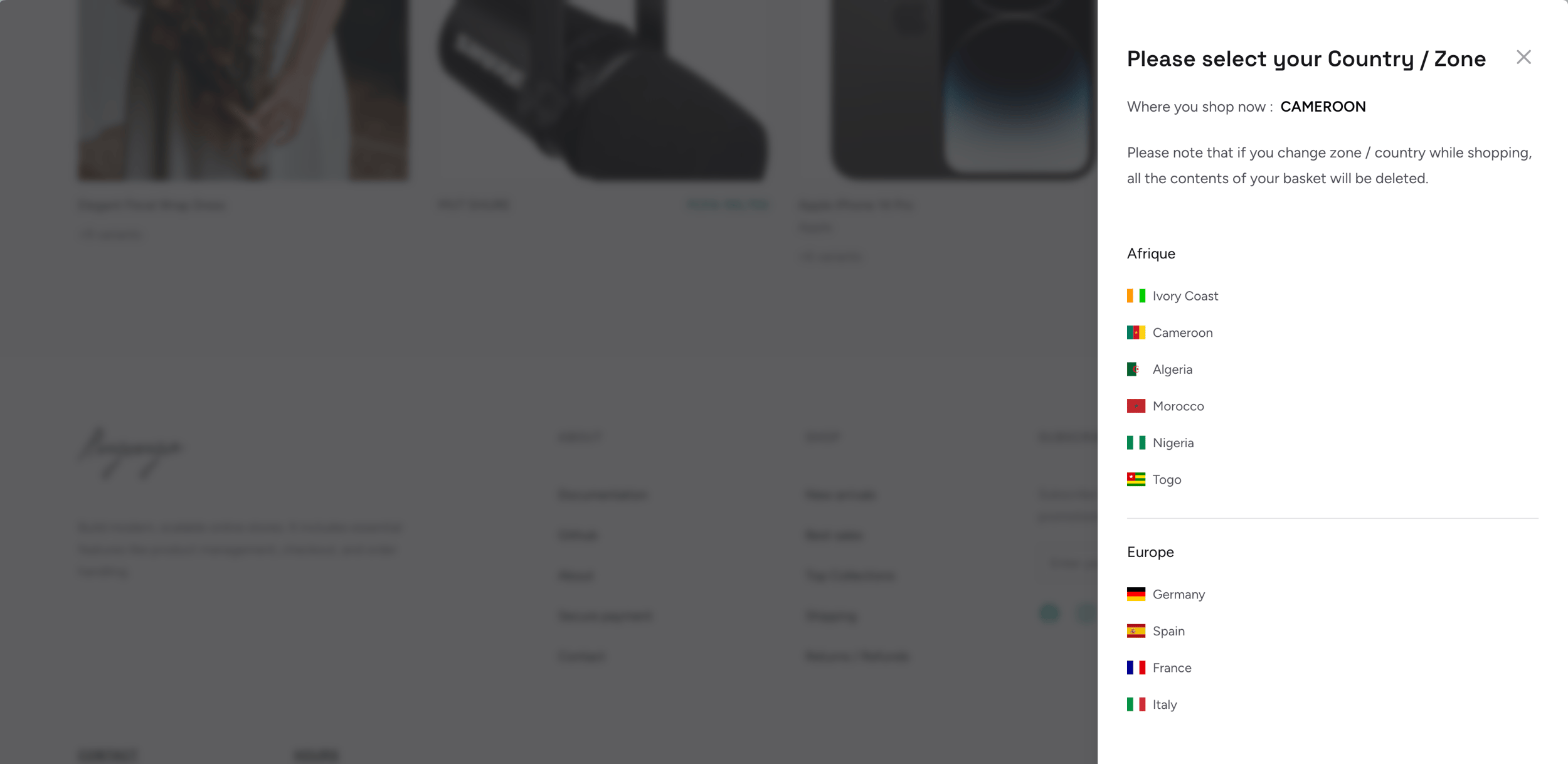 Shipping Zones list