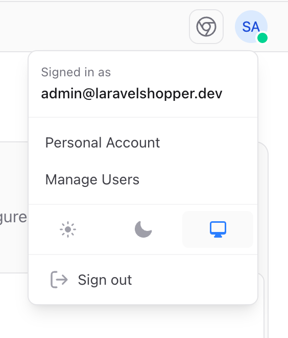 Account dropdown