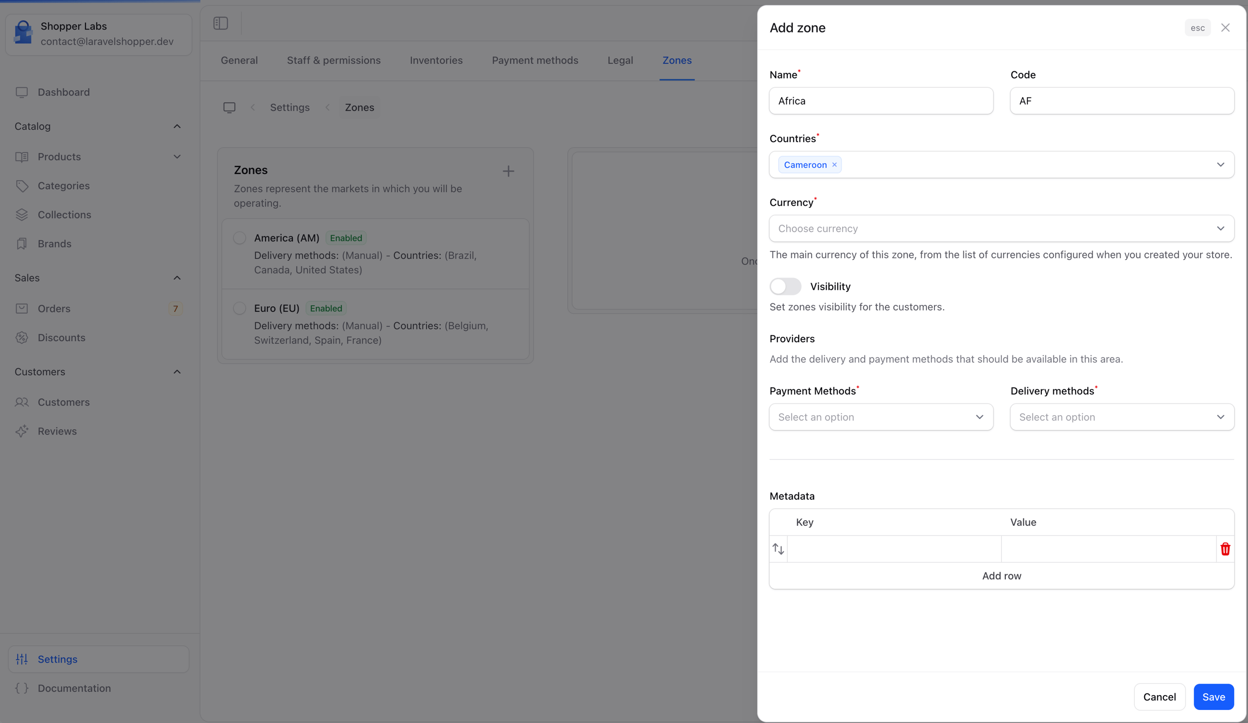 Create zone form