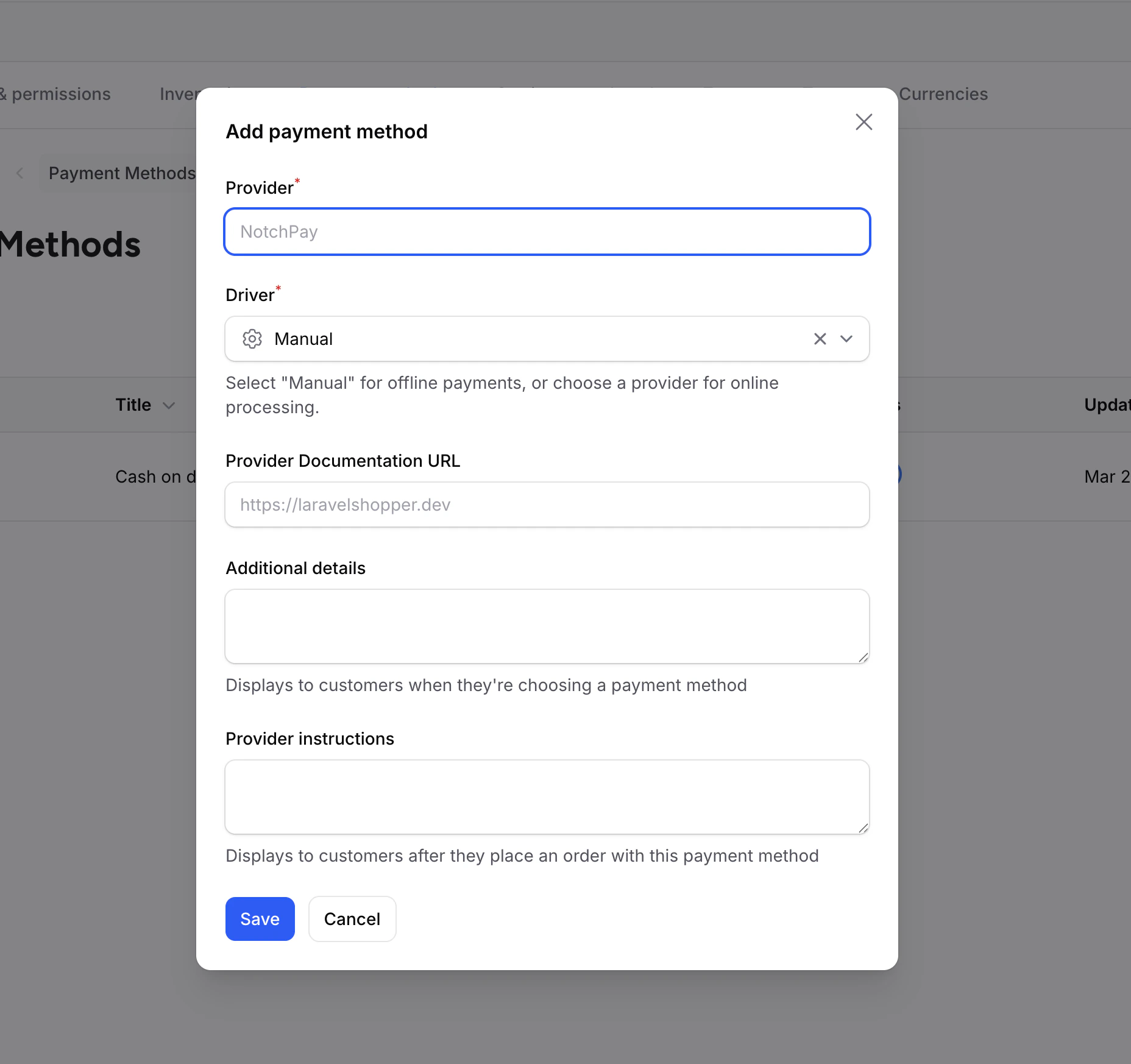 Add payment method form