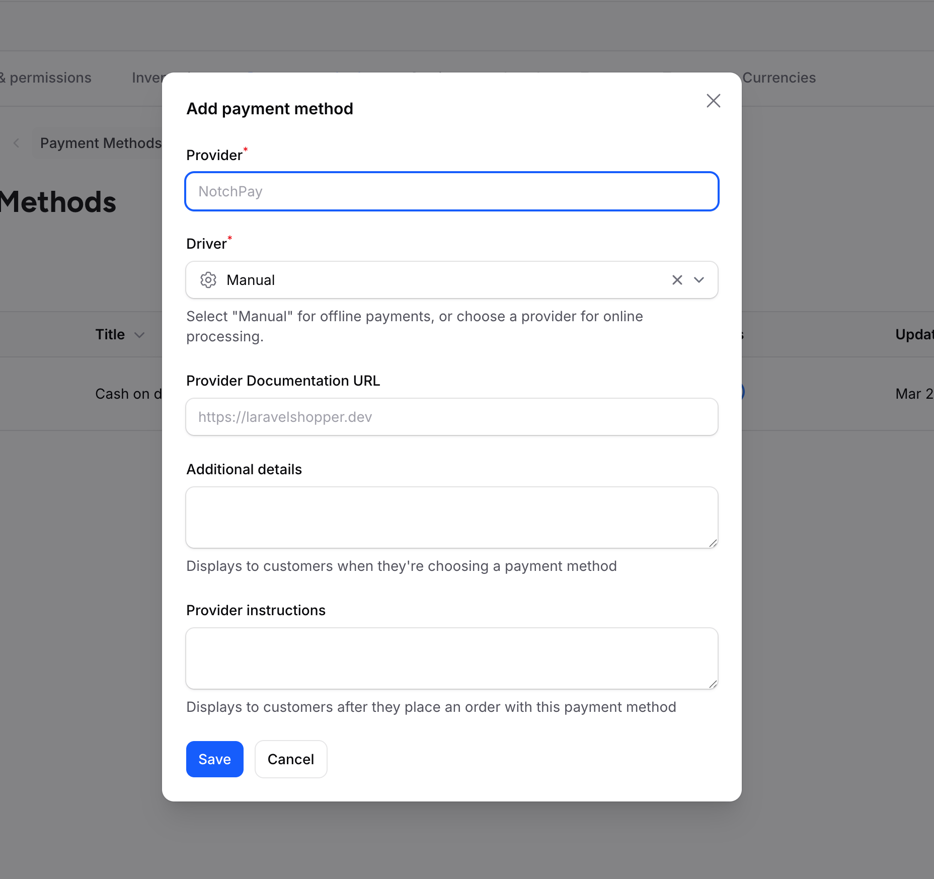 Add payment method form