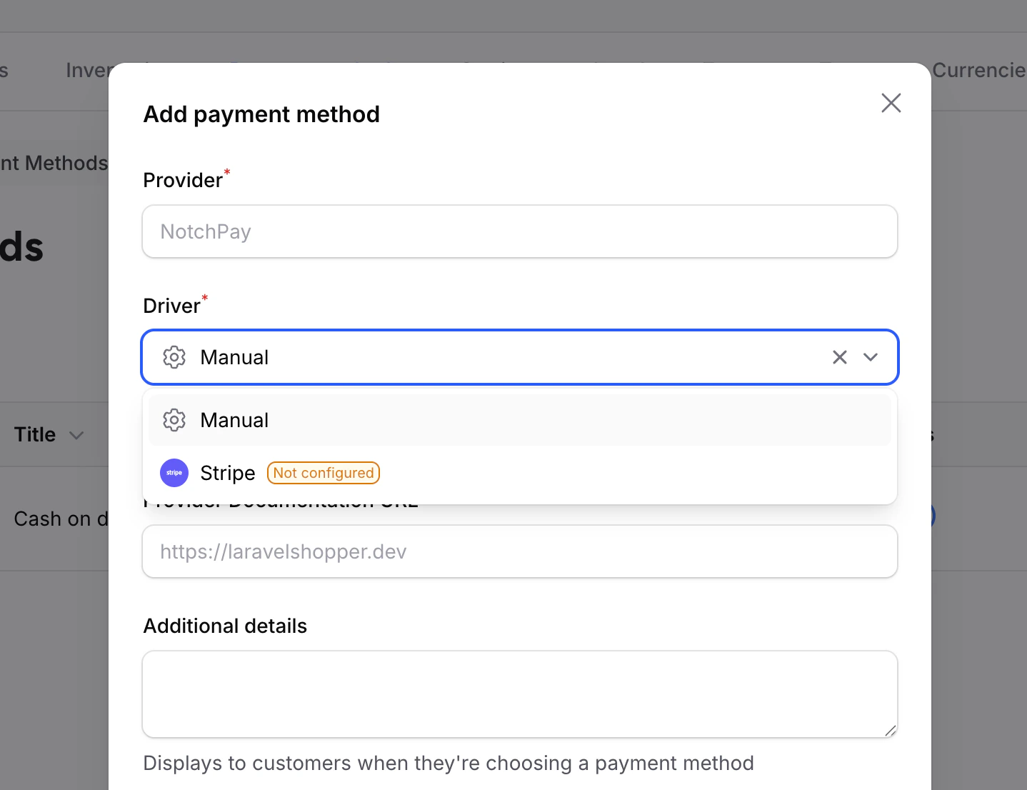select payment method driver