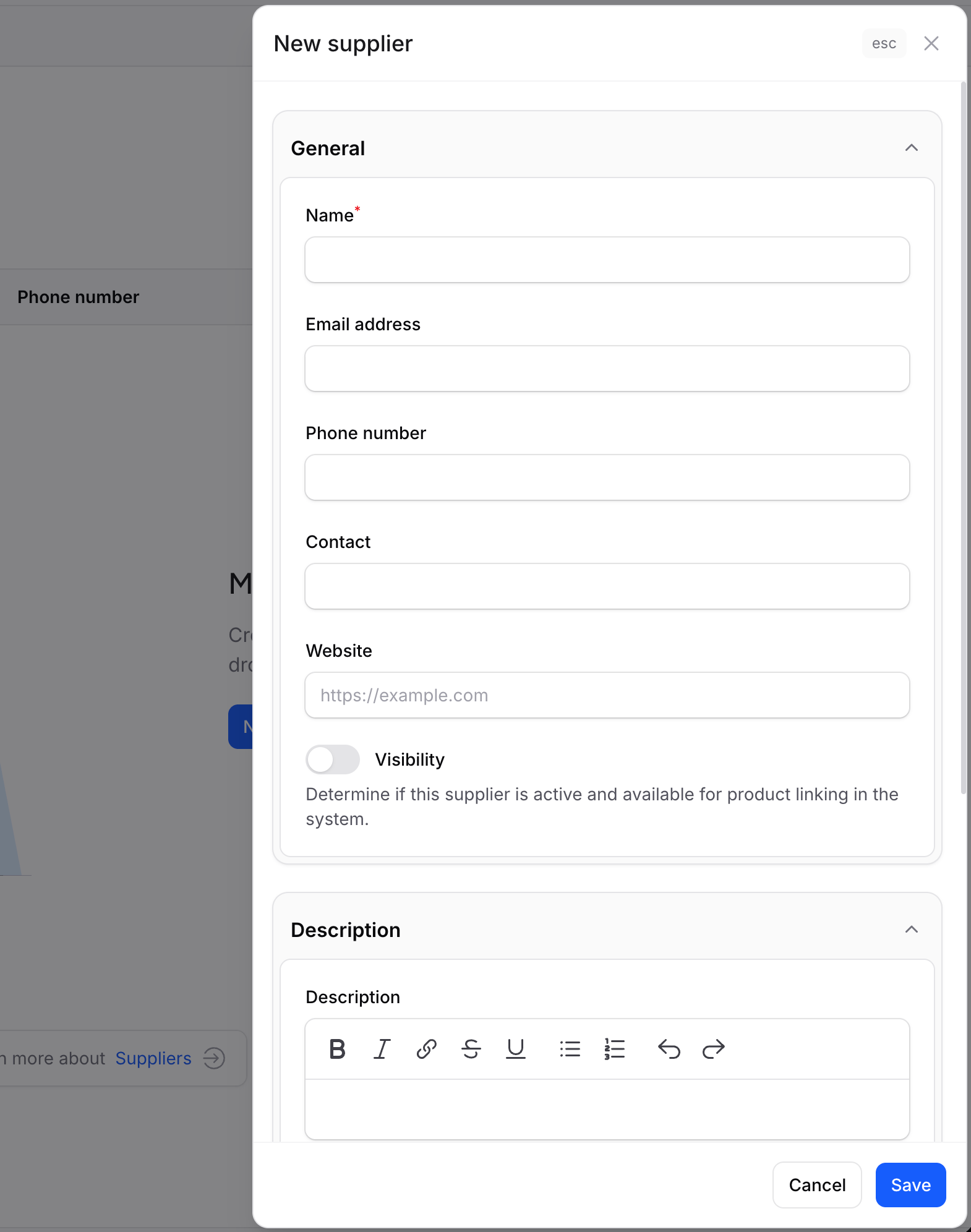 Add supplier form