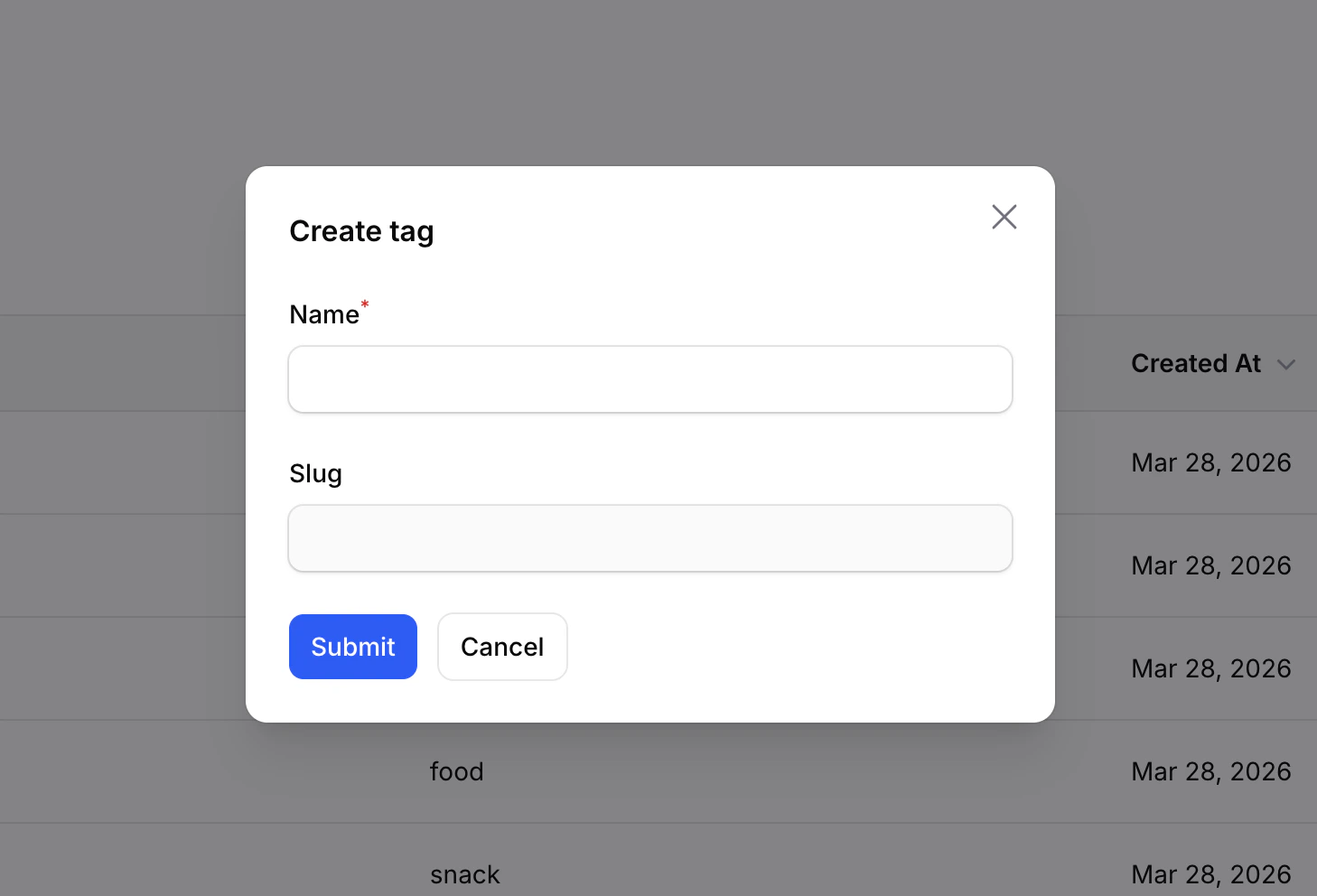 Create tag form