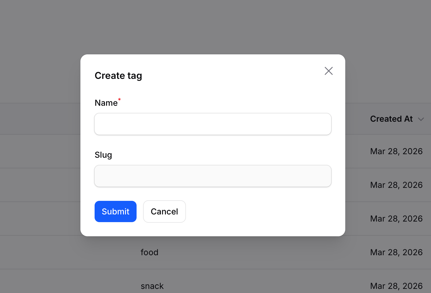 Create tag form