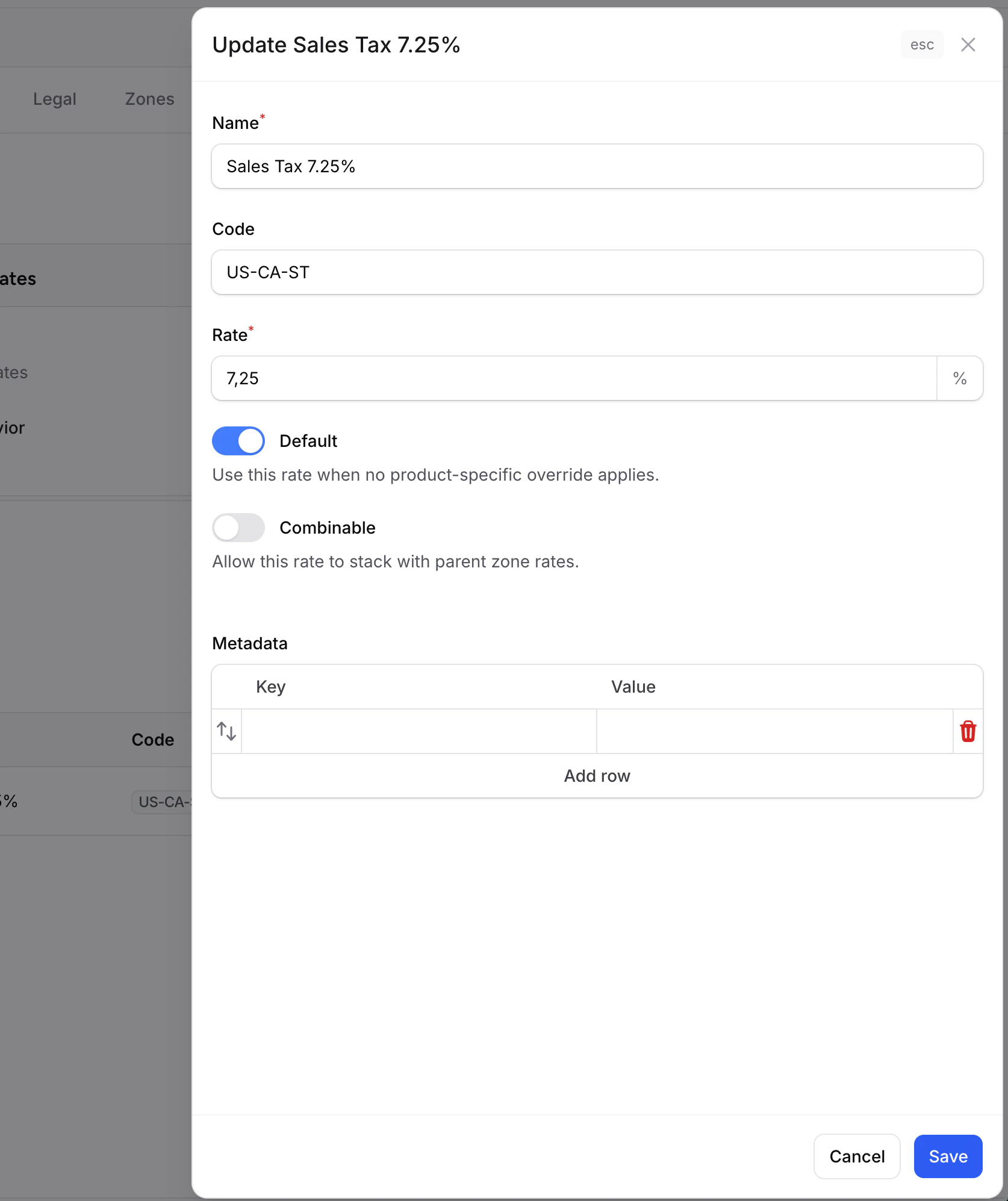 Add tax rate form
