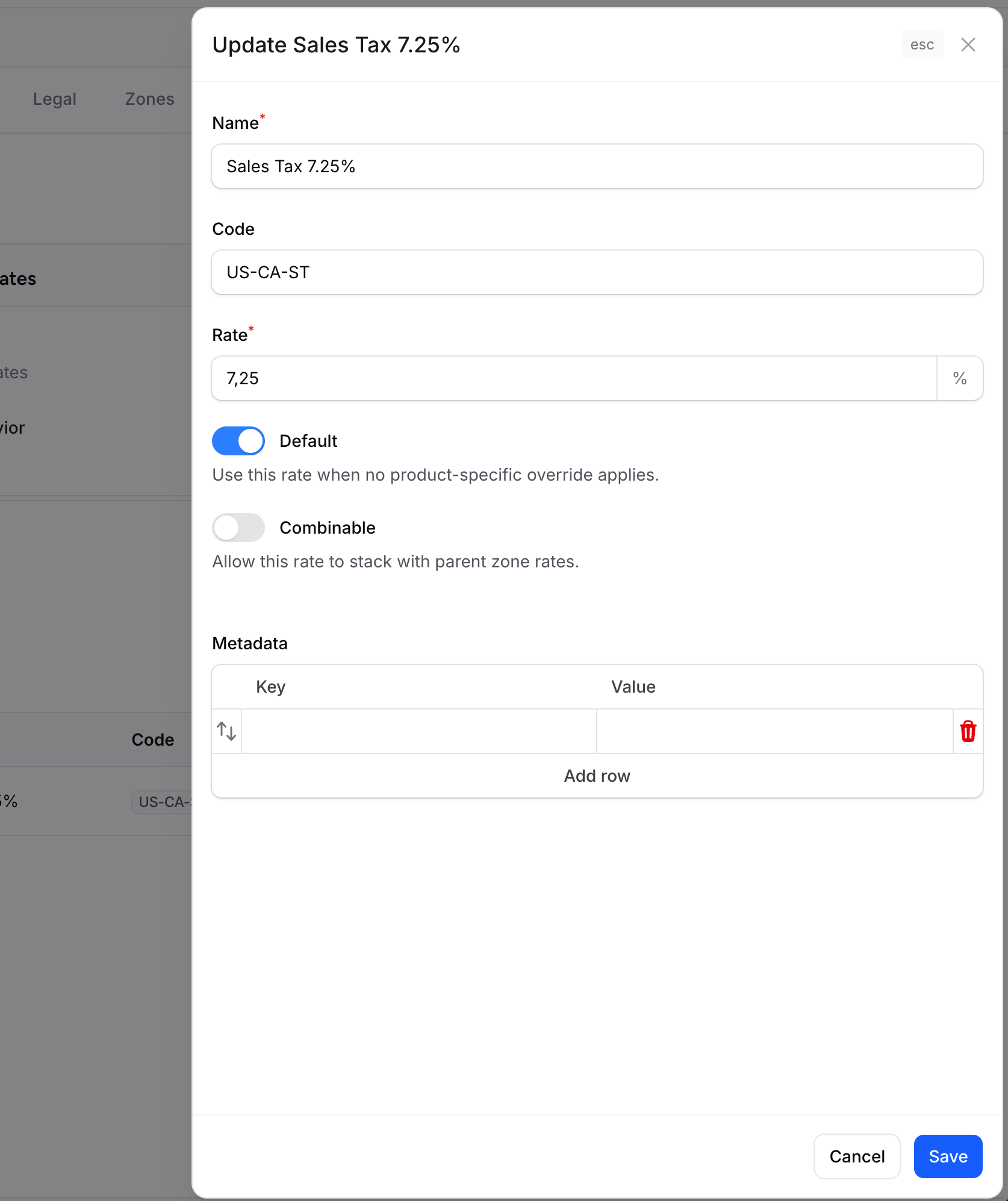 Add tax rate form