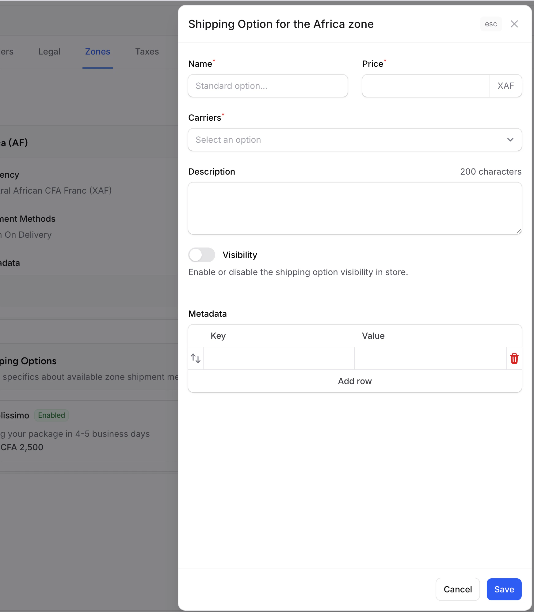 Add delivery option form
