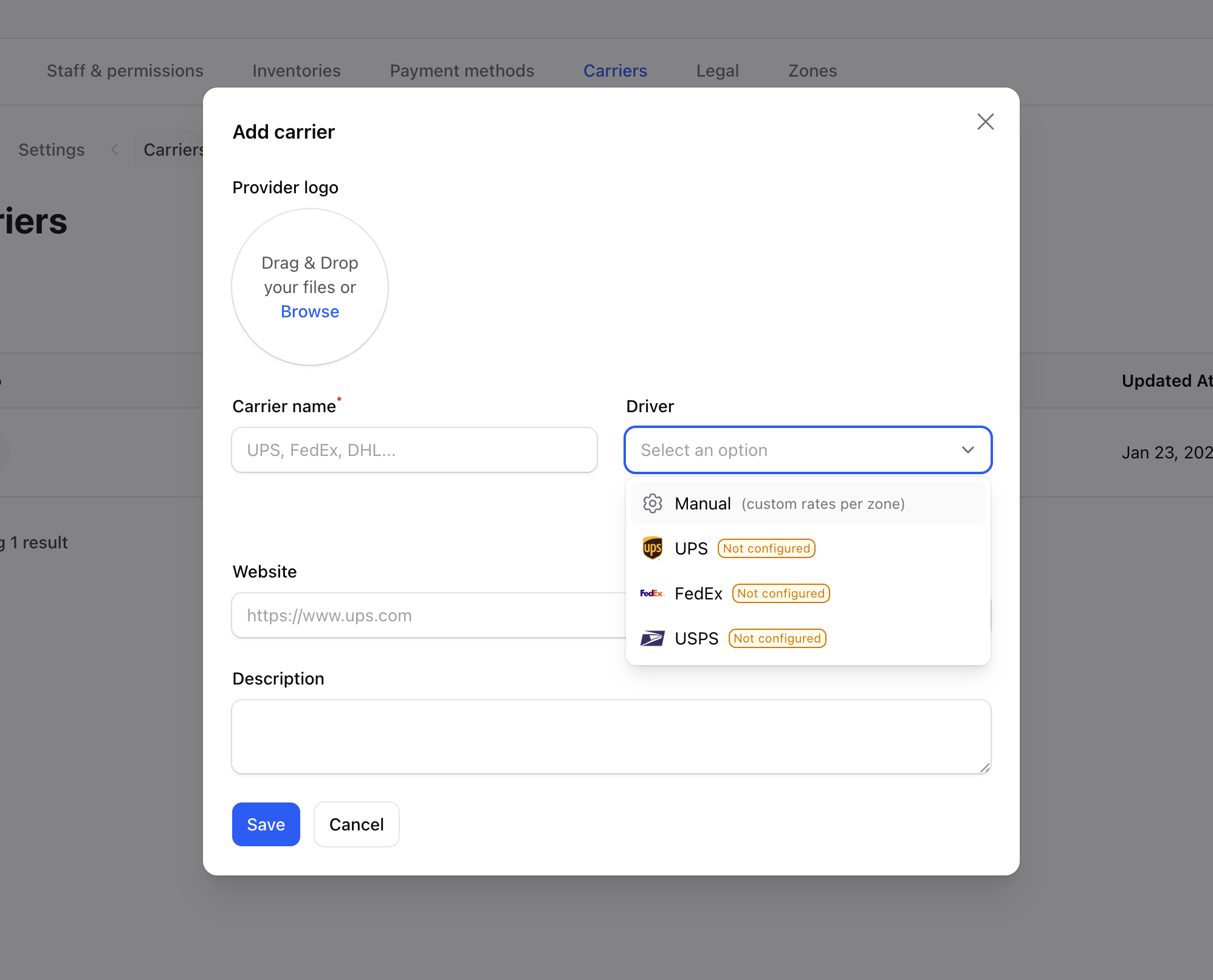 Delivery method form