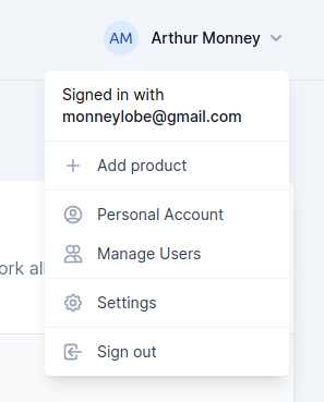 Account dropdown