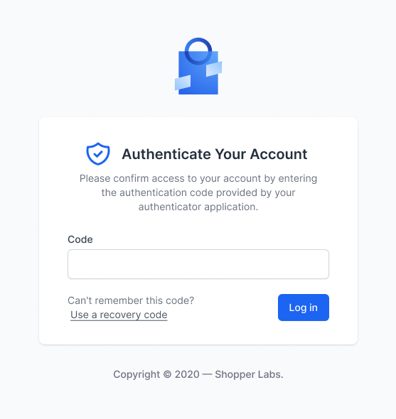 Two factor login Screenshot