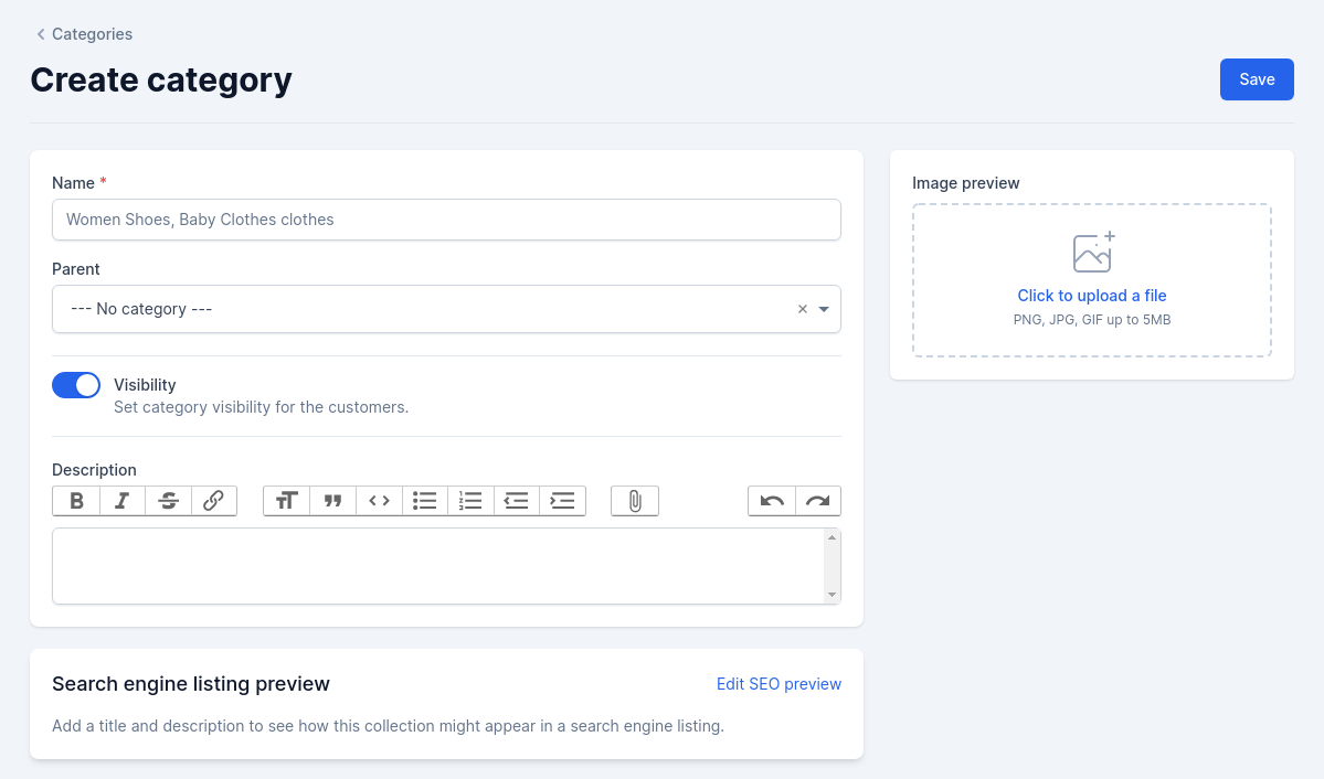 Create category form