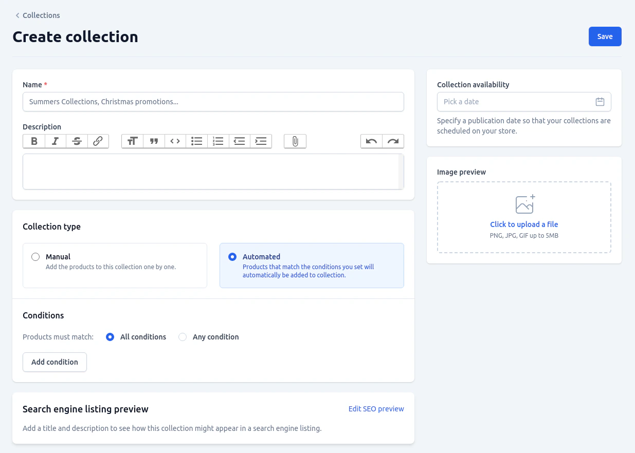 Create collection form