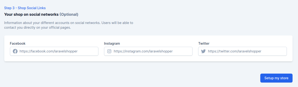 Store social links