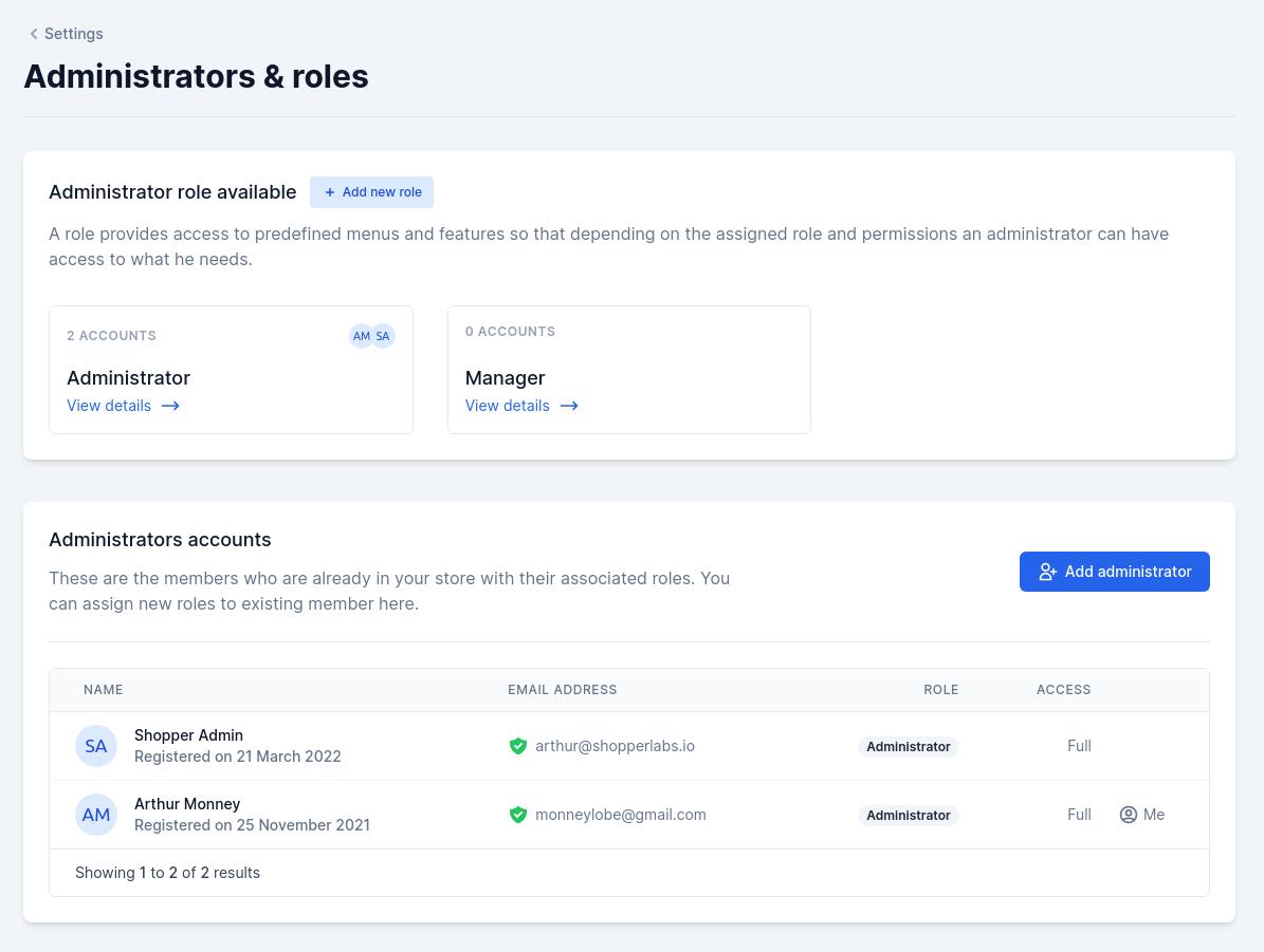 roles and admins users