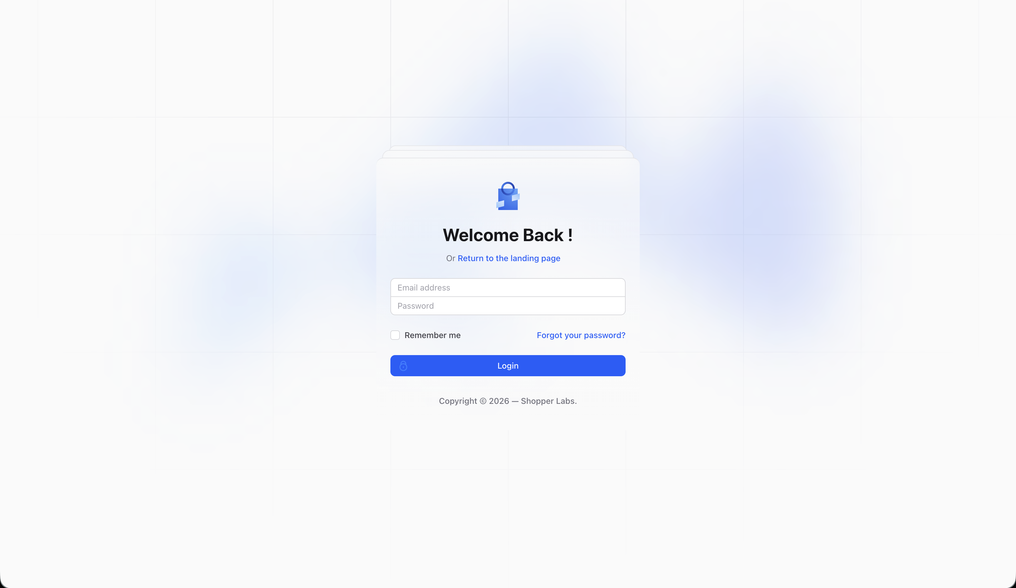 Shopper Login Page
