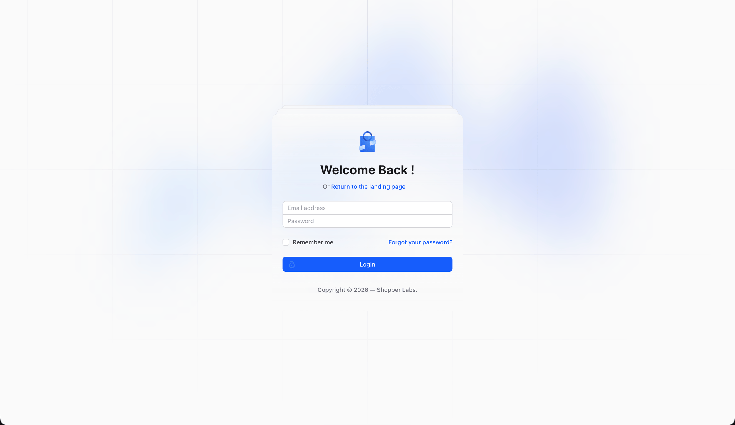 Shopper Login Page