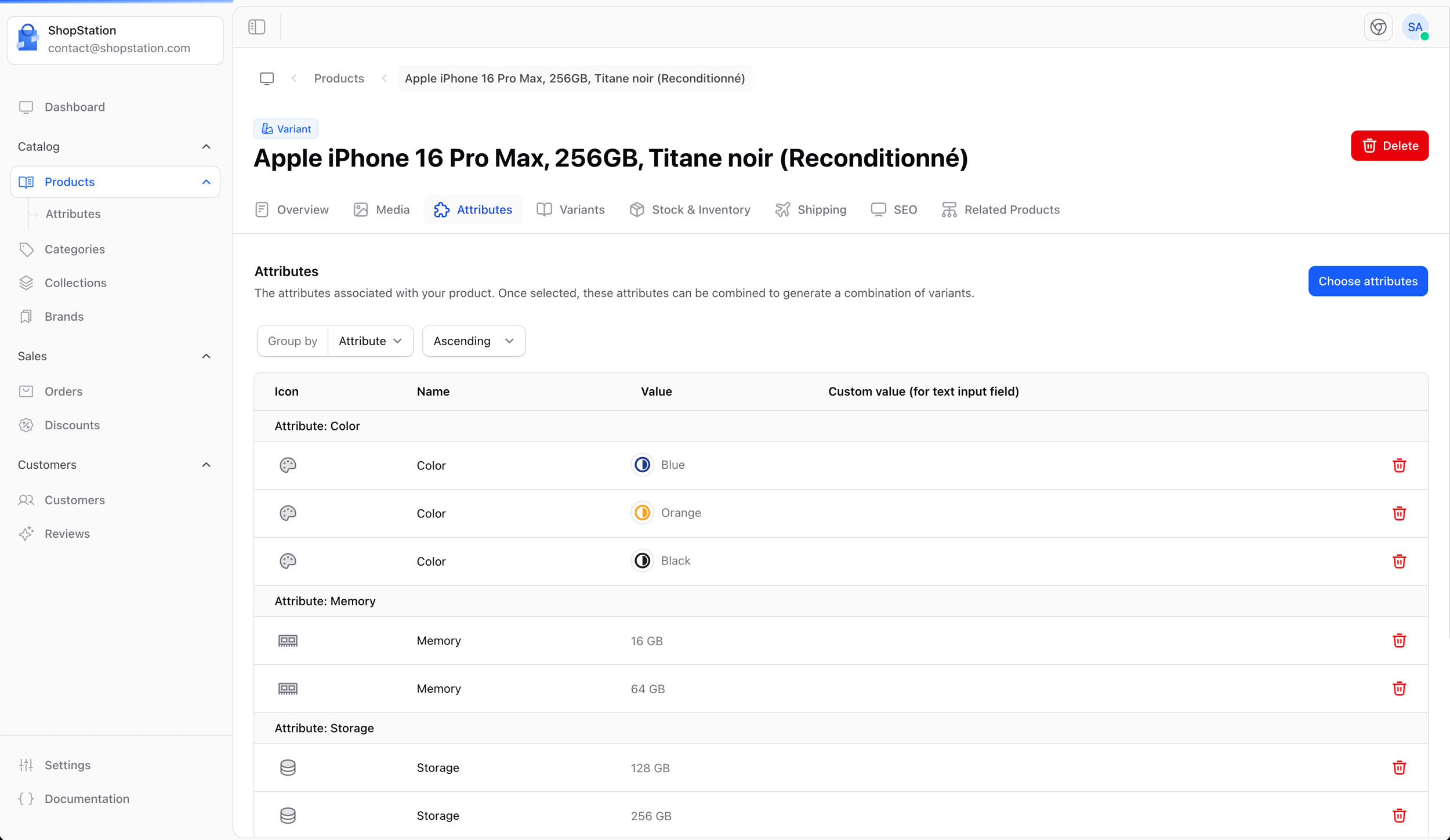 Product Attributes
