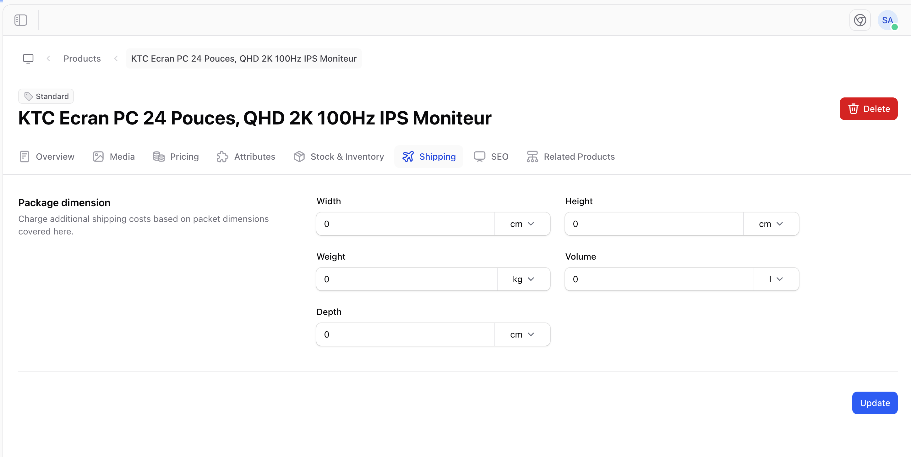 Product Shipping Configuration
