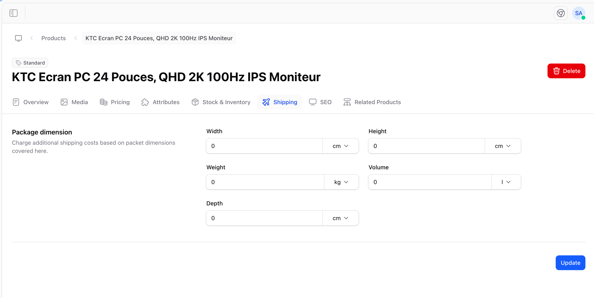 Product Shipping Configuration
