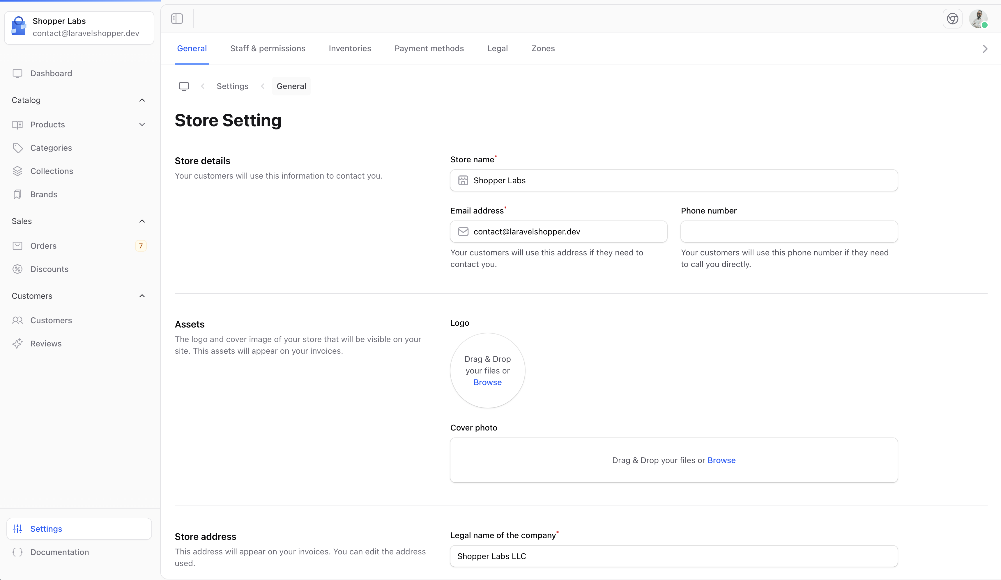 General Settings - TALL Stack E-commerce Framework
