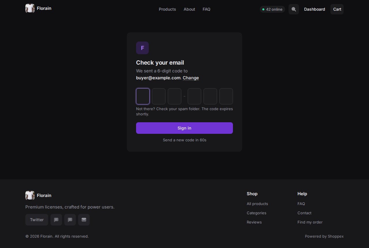 The sign-in card after the email step: six code cells, a Sign in button, and a timer to send a new code