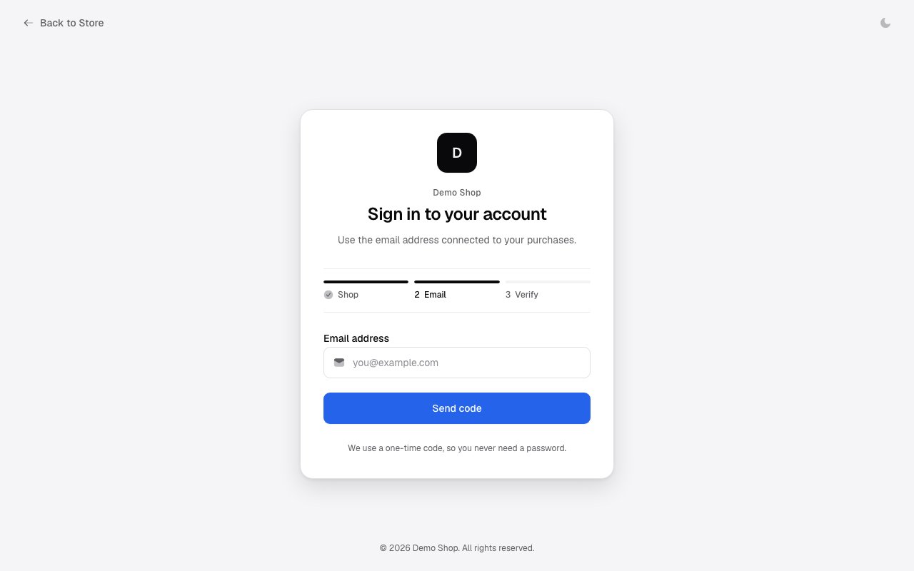Customer portal sign-in screen asking for an email address to send a one-time code
