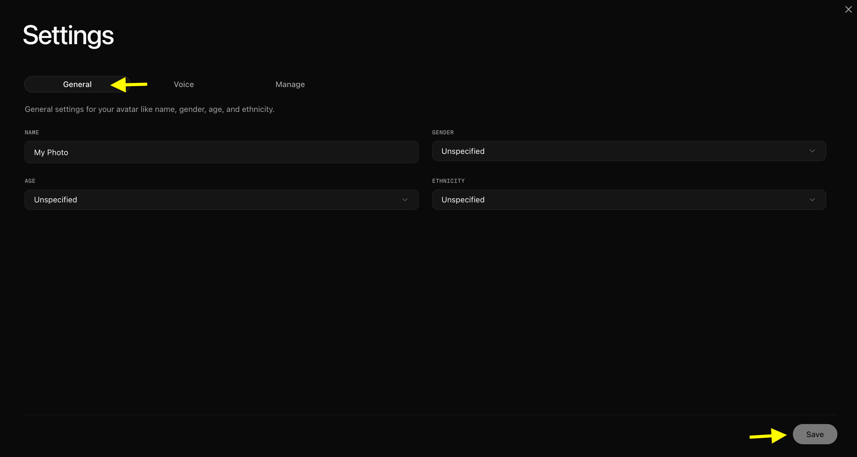 Configure Avatar Settings Popup