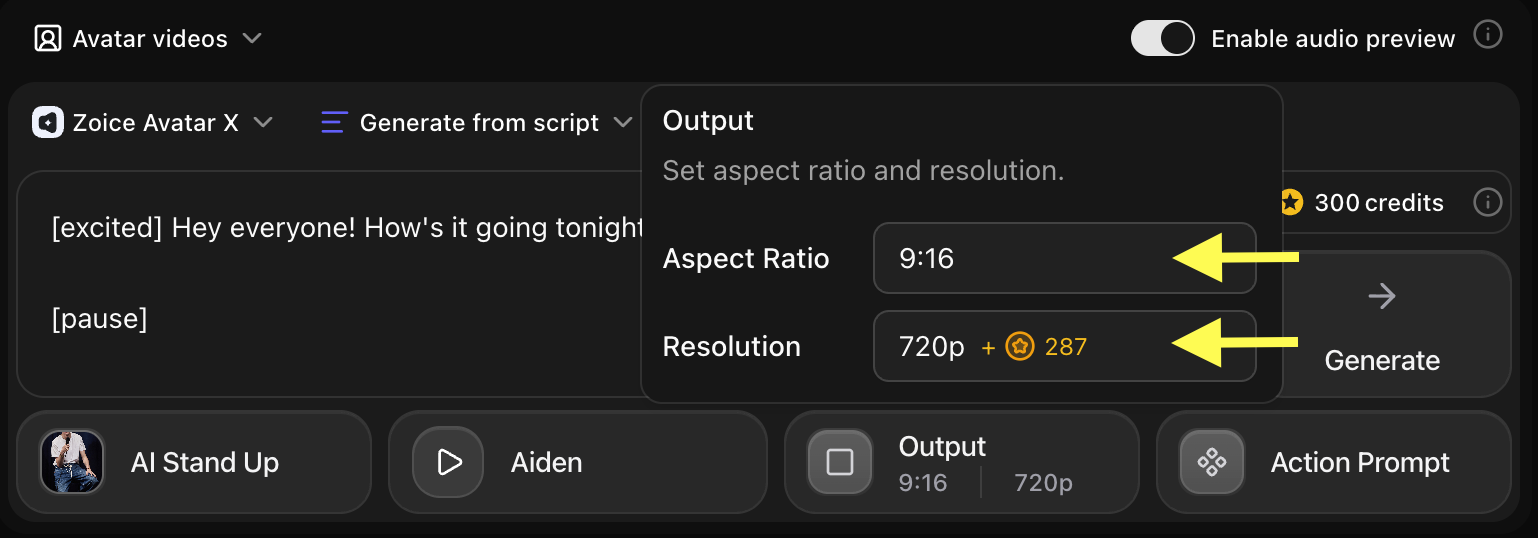 Update Output Settings