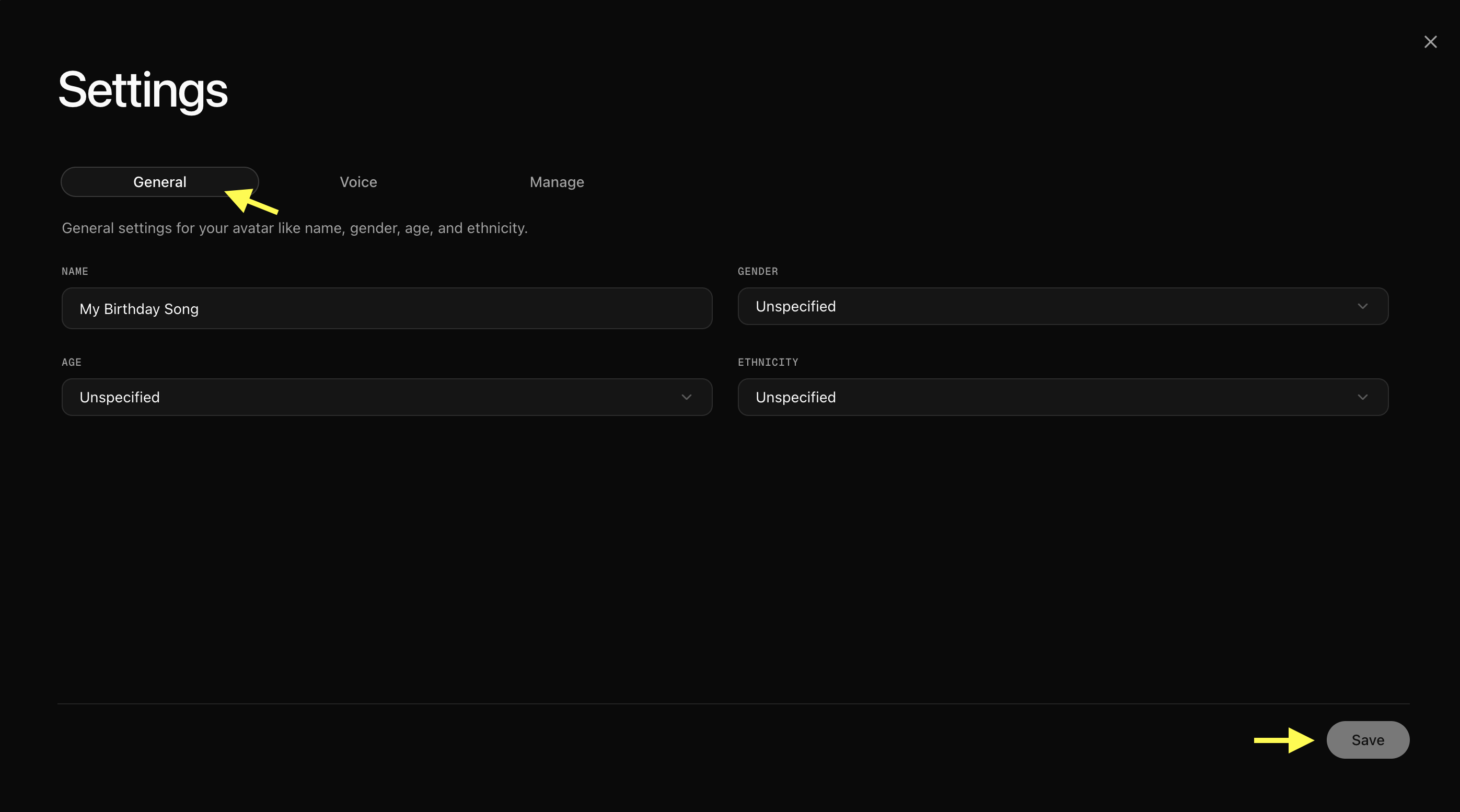 Avatar Settings Modal