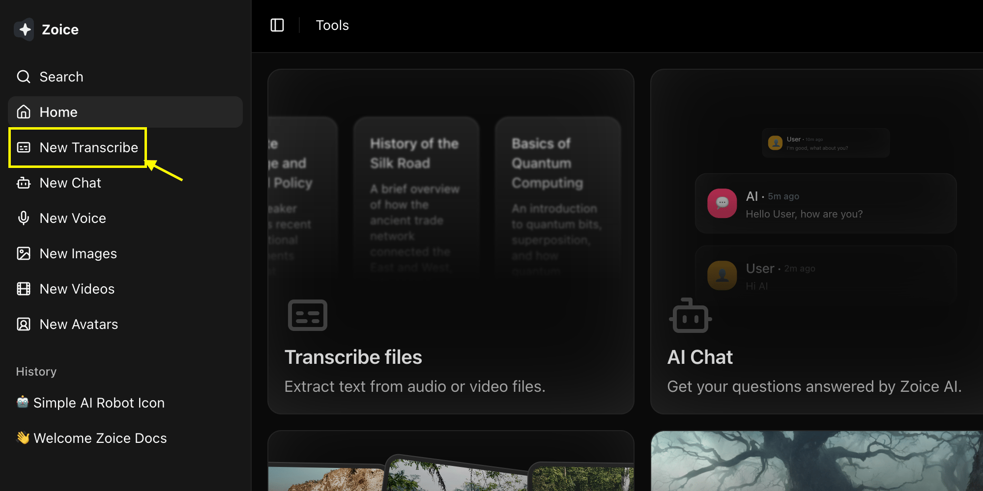 Navigate to New Transcribe