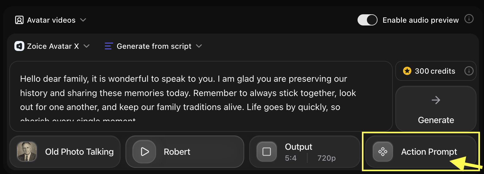 Click on Action Prompt