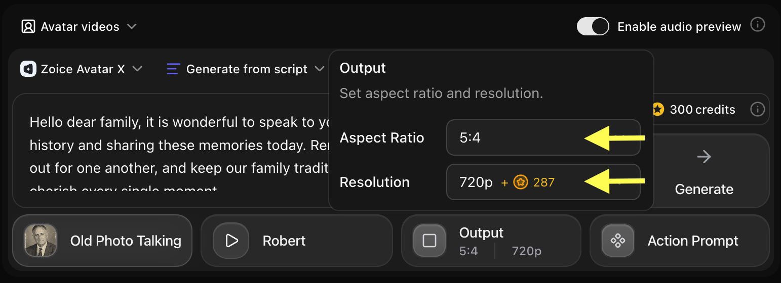 Update Output Settings