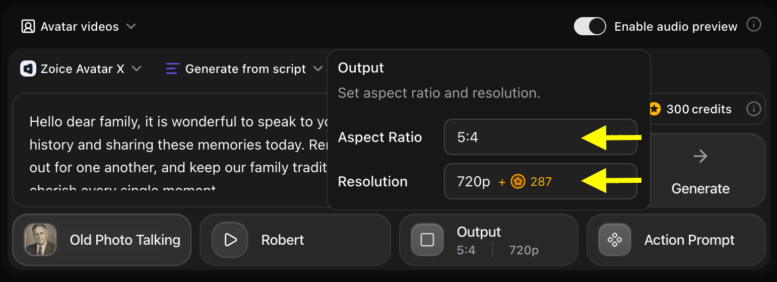 Update Output Settings
