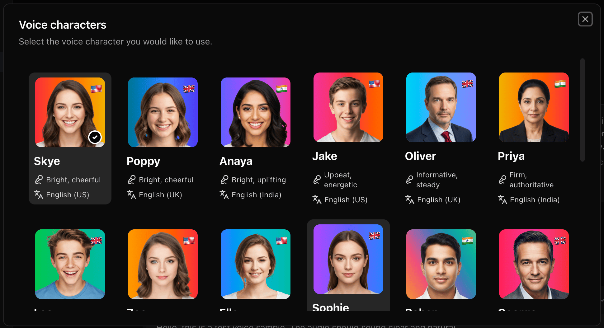 Select Voice Over Template
