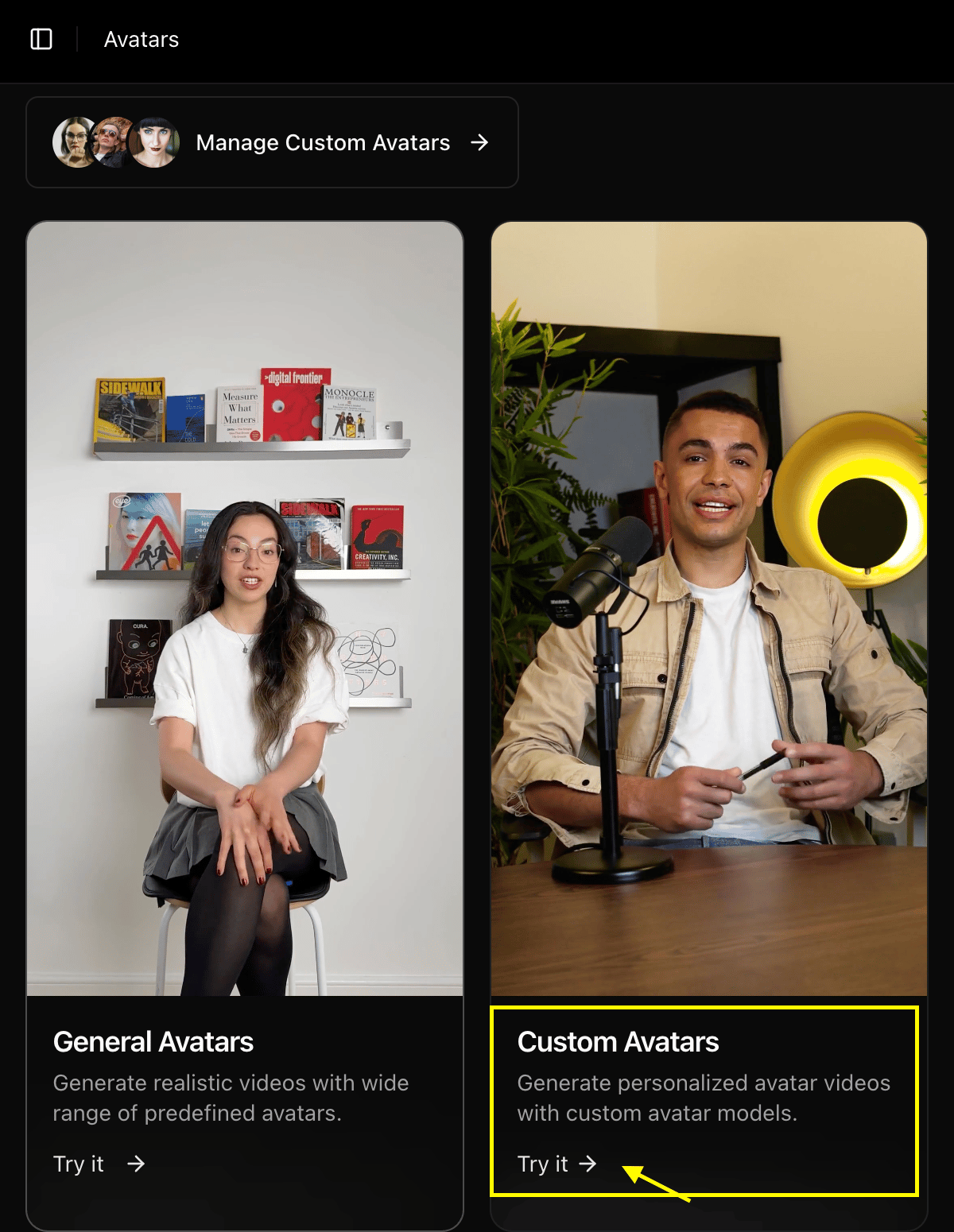 Go Back to New Avatar Section and Select Custom Avatar