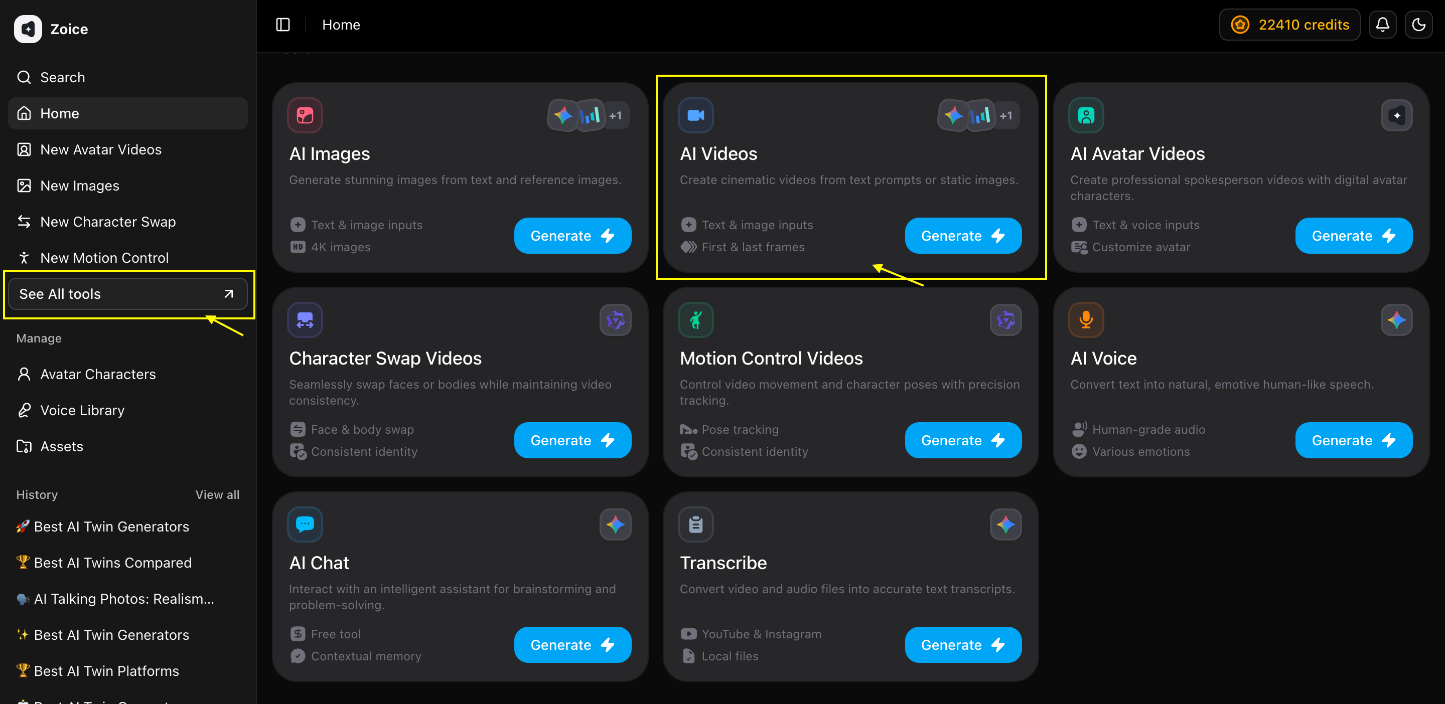 Navigate to AI Videos