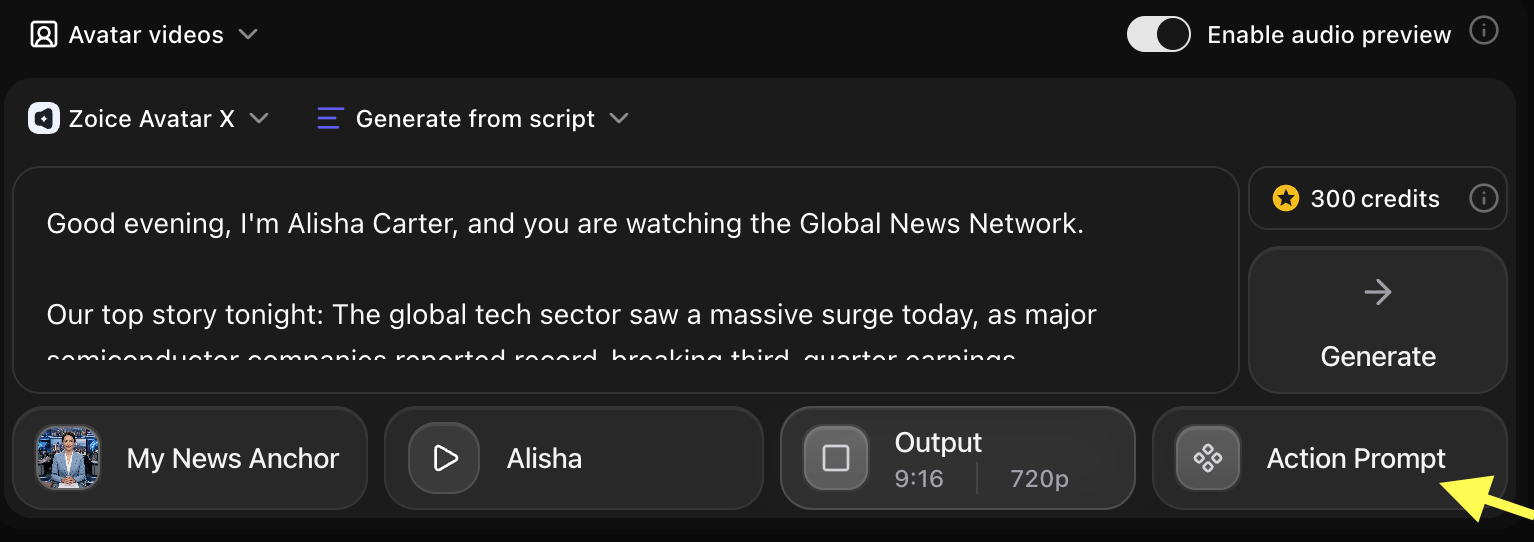 Click on Action Prompt