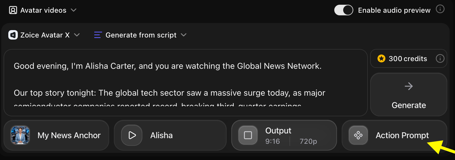 Click on Action Prompt