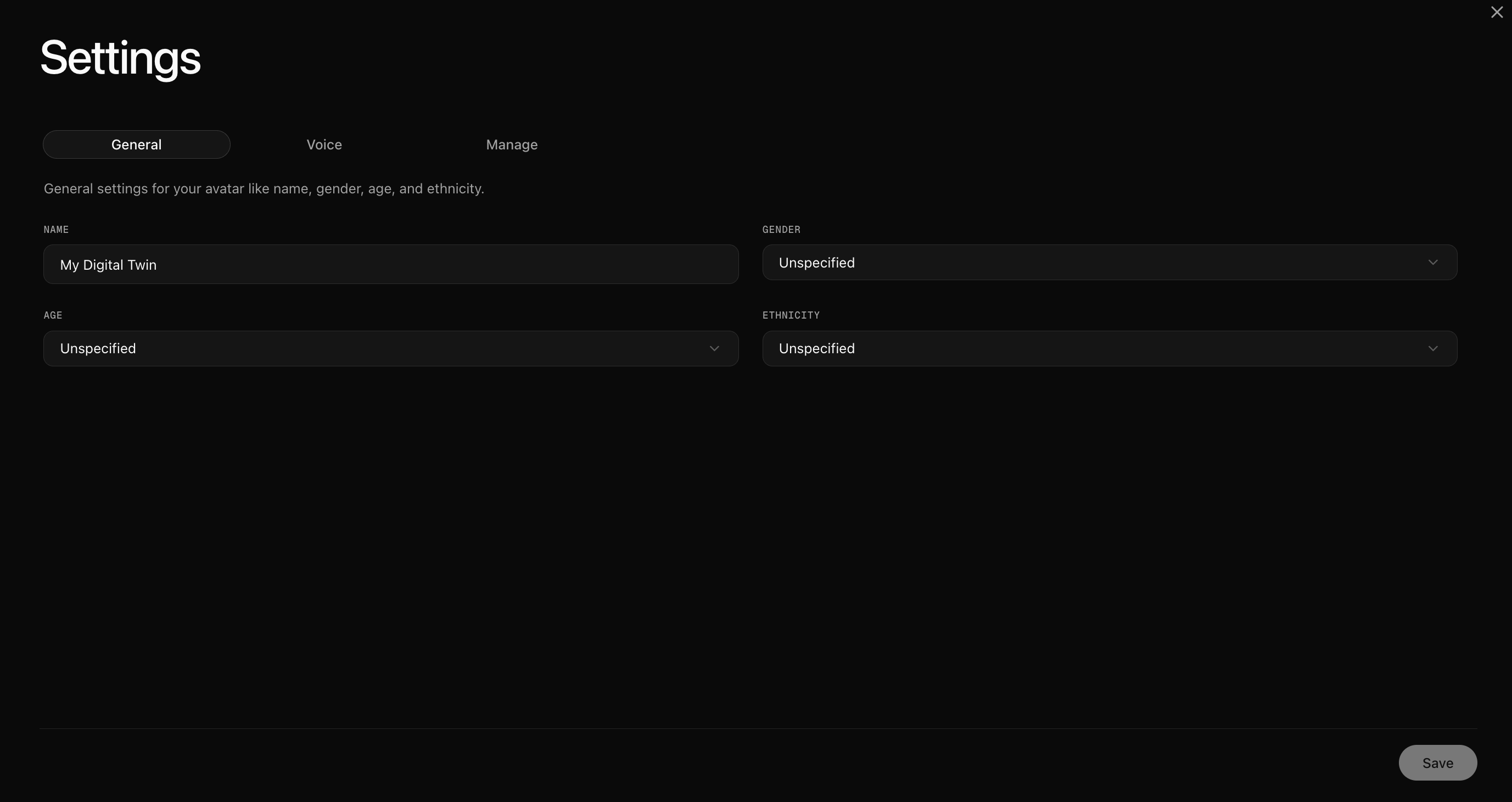 Configure Avatar Settings Popup