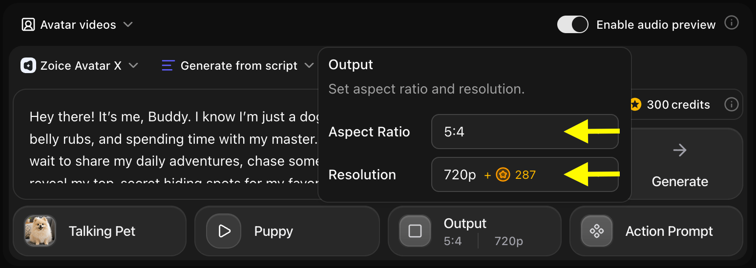 Update Output Settings