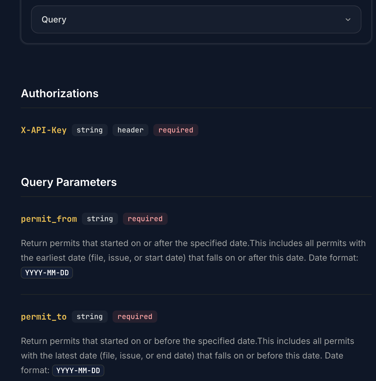API Playground Query Parameters