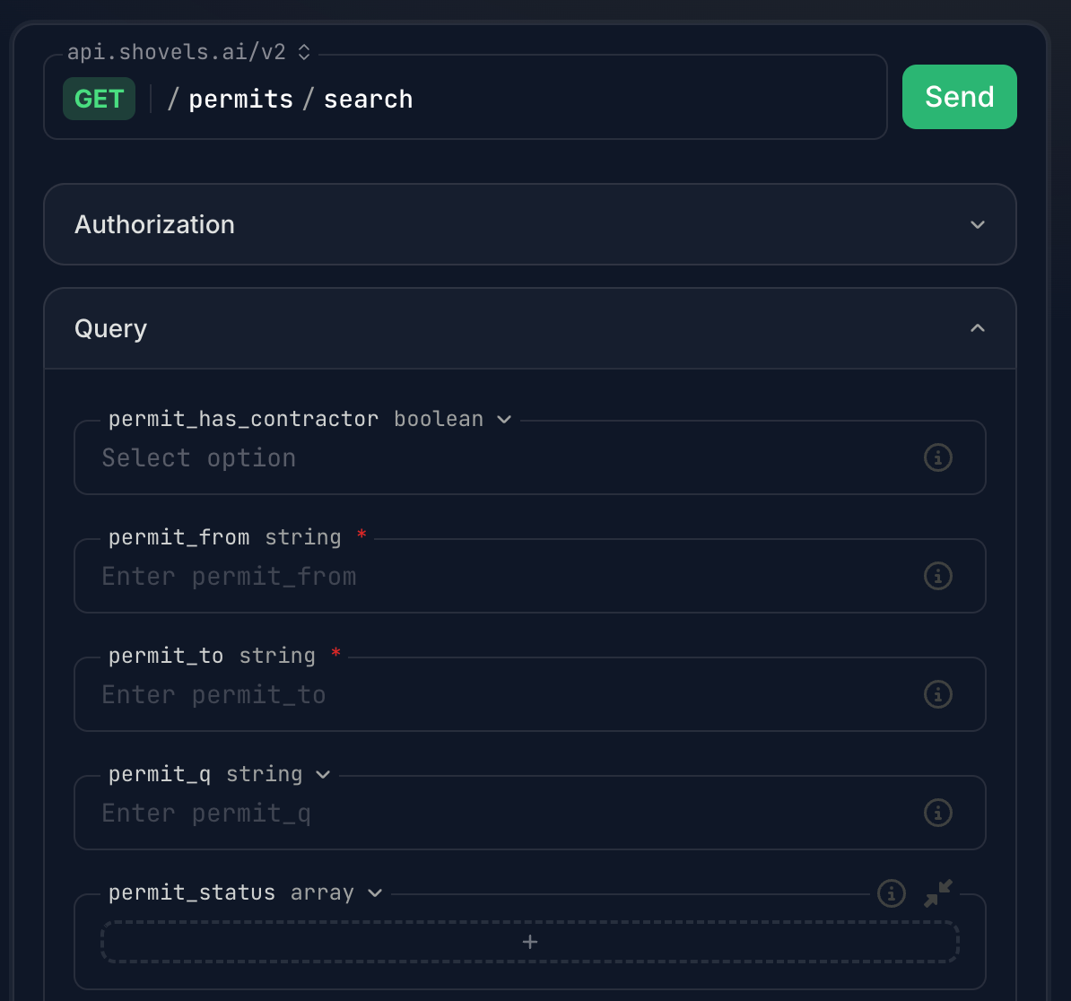 API Playground Required Fields