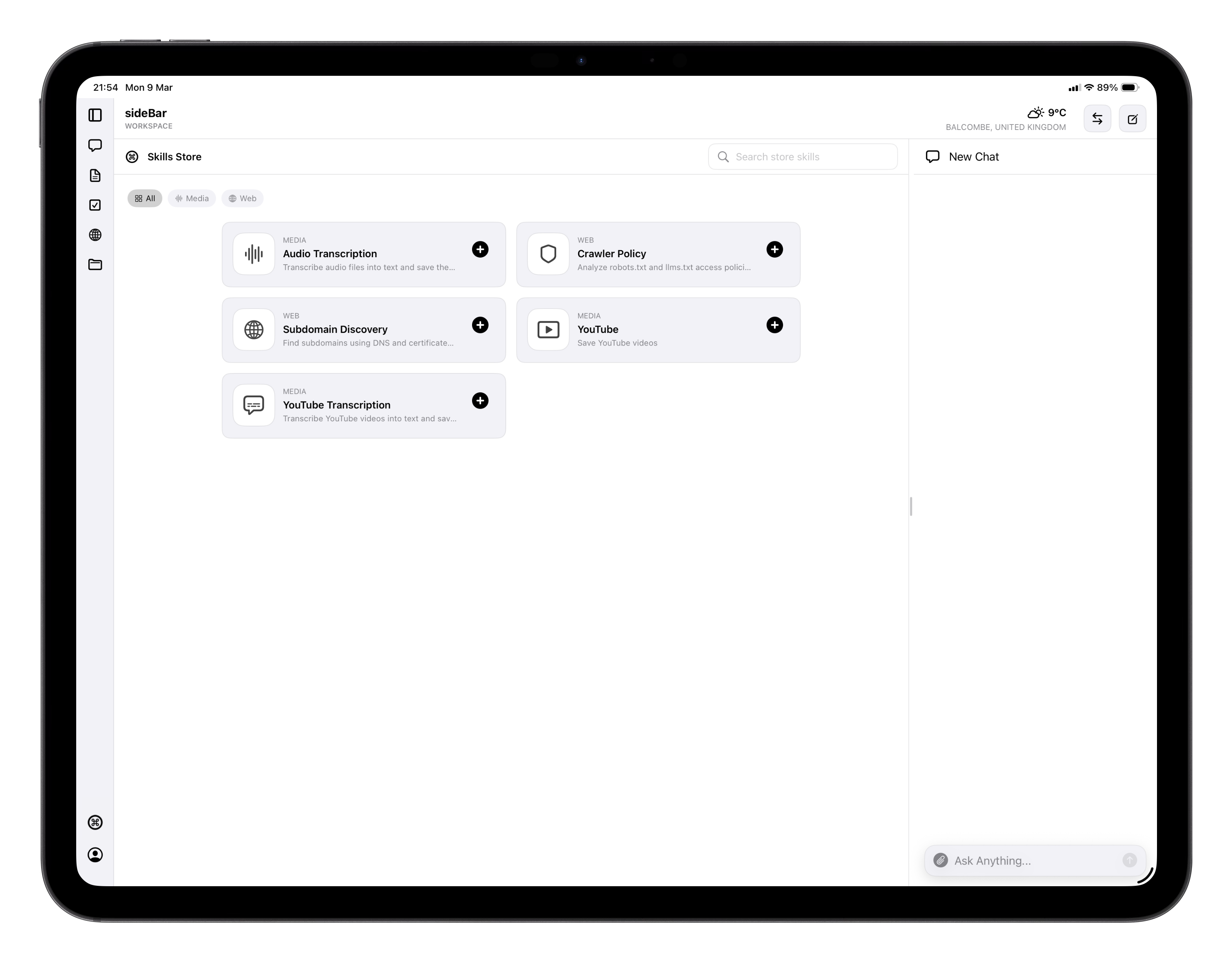 sideBar Skills Store