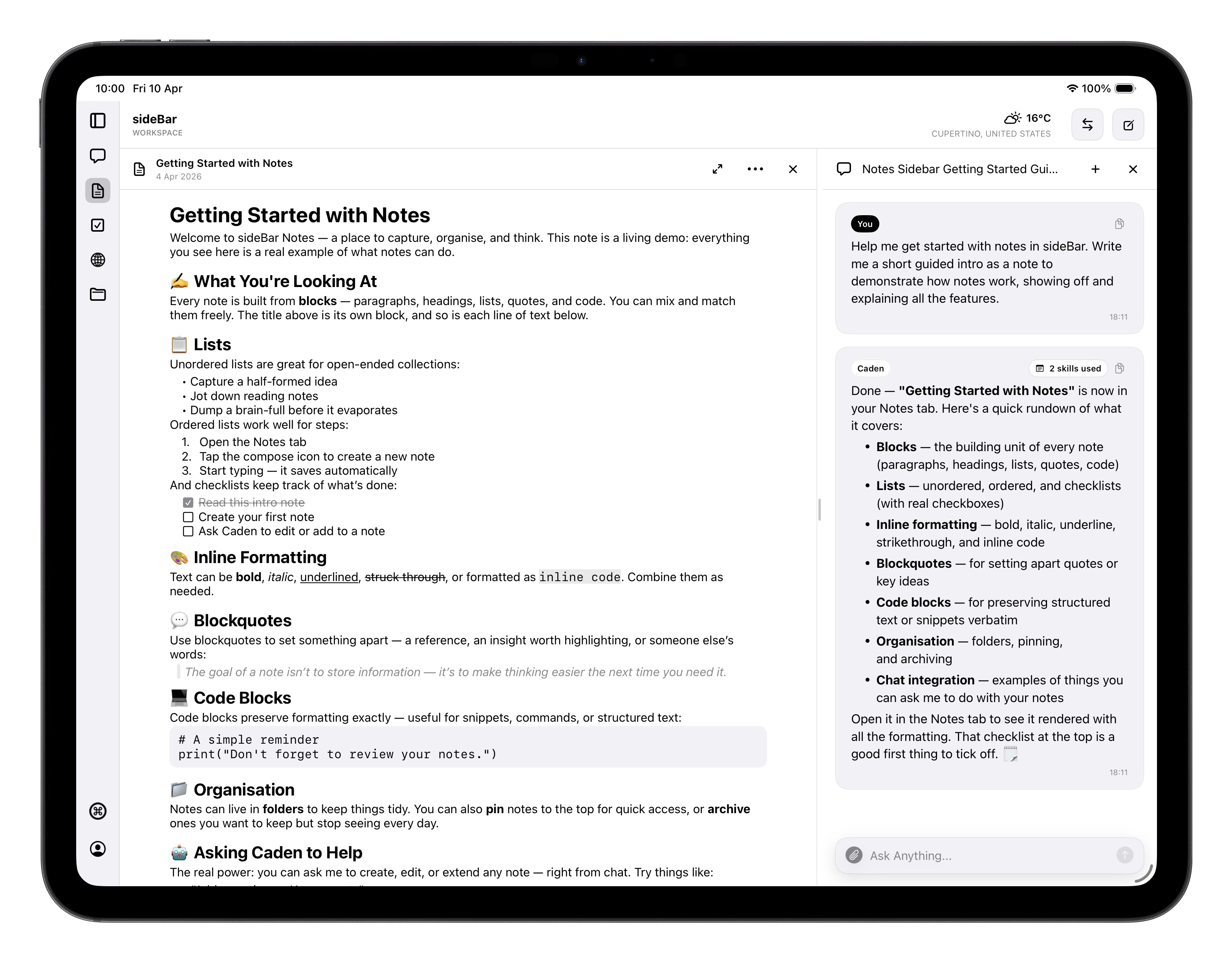 sideBar notes list