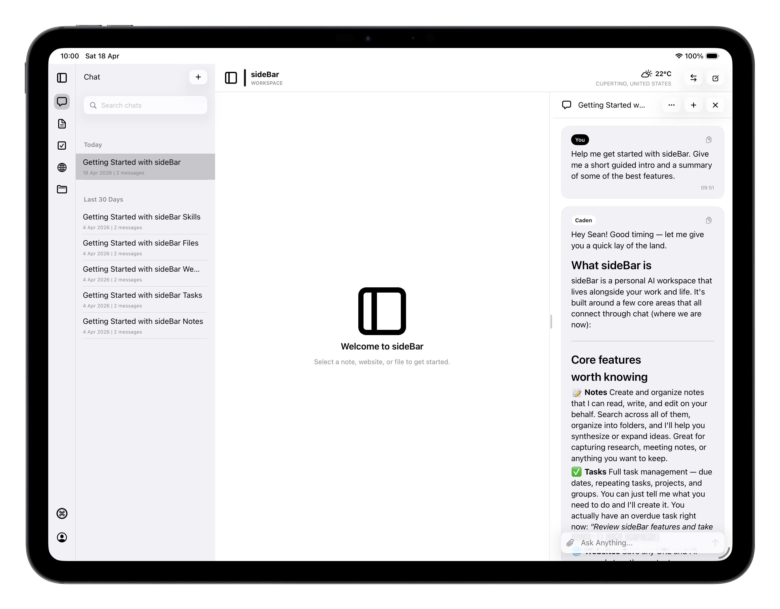 sideBar app overview