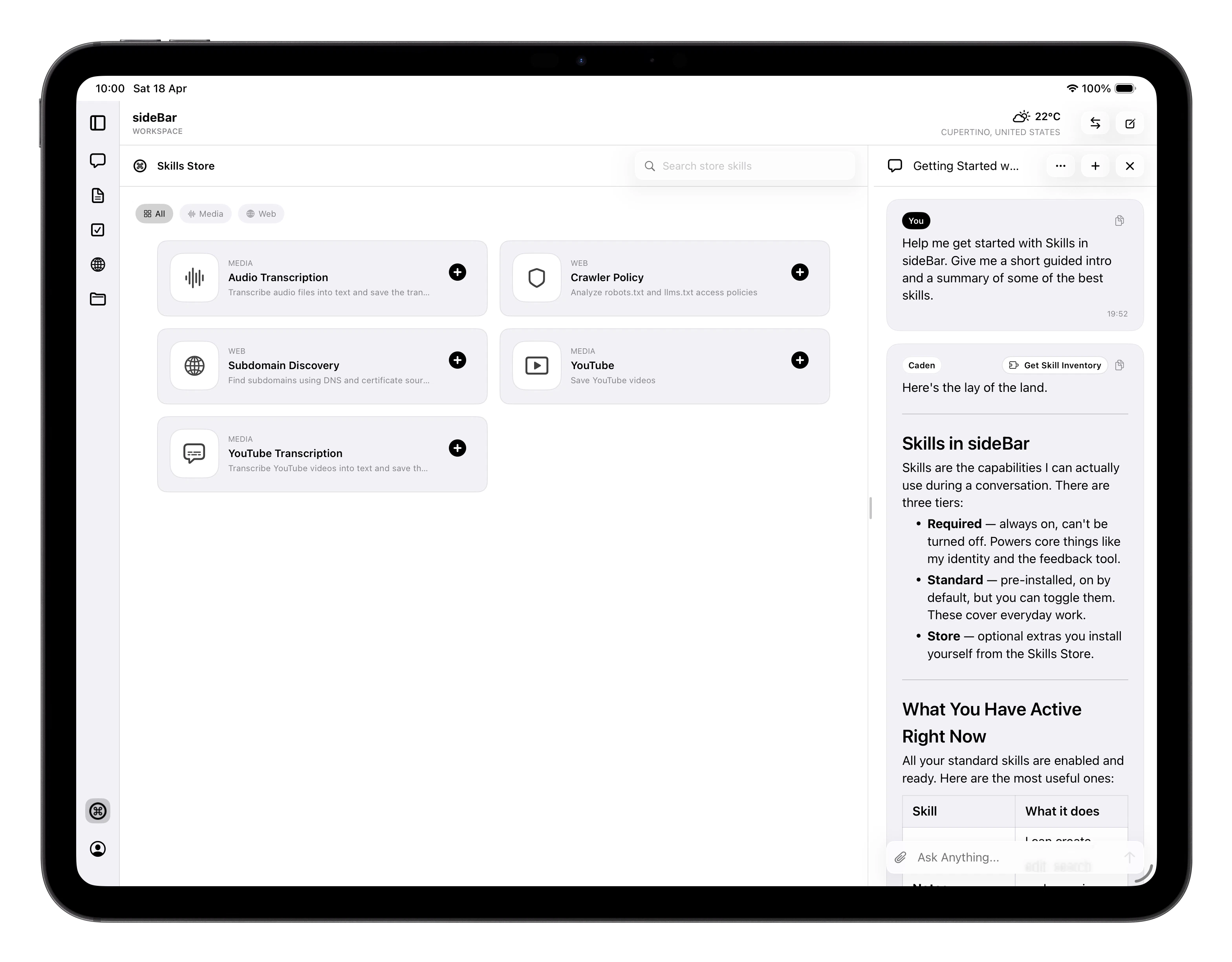 sideBar Skills Store