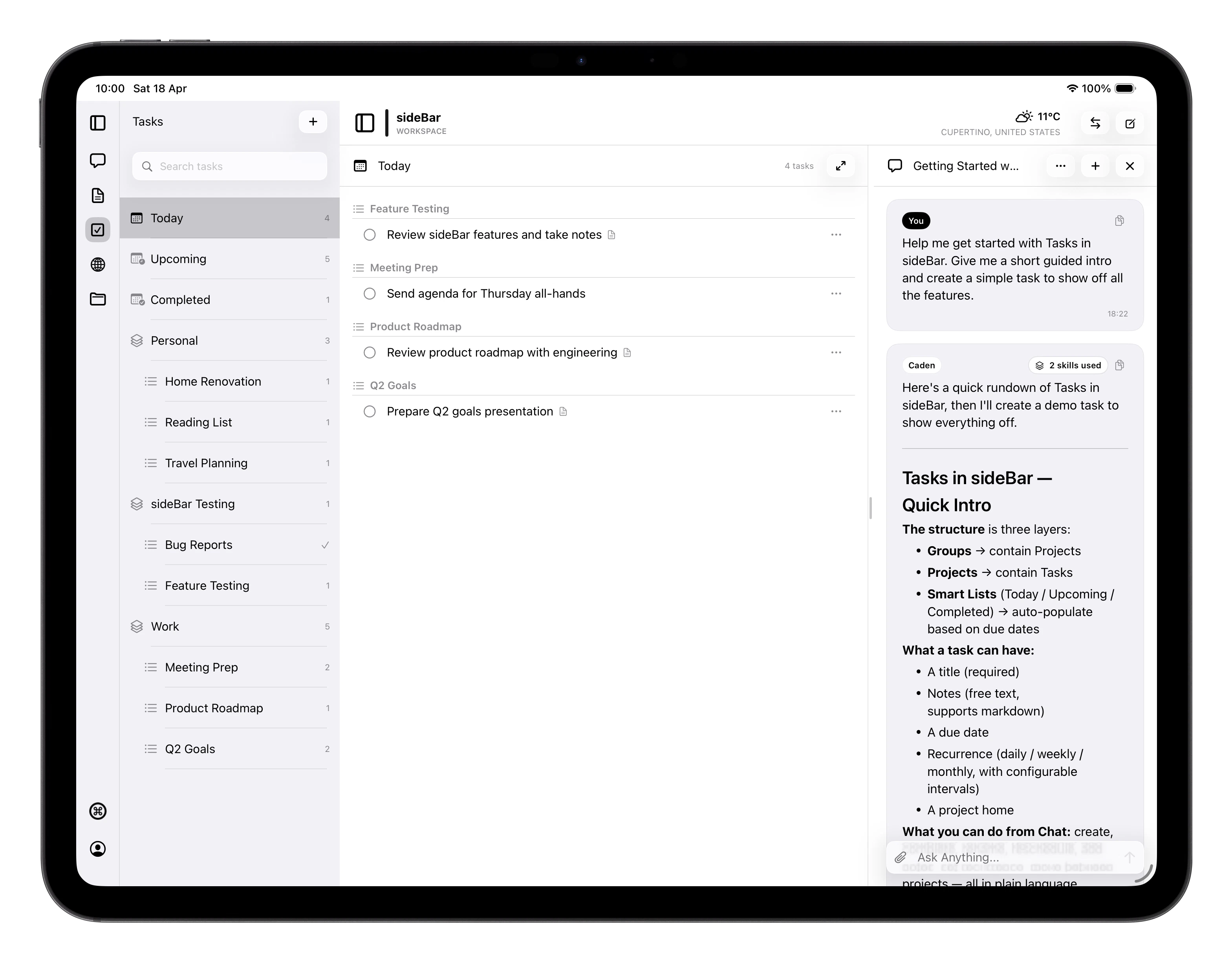 sideBar tasks — Today list