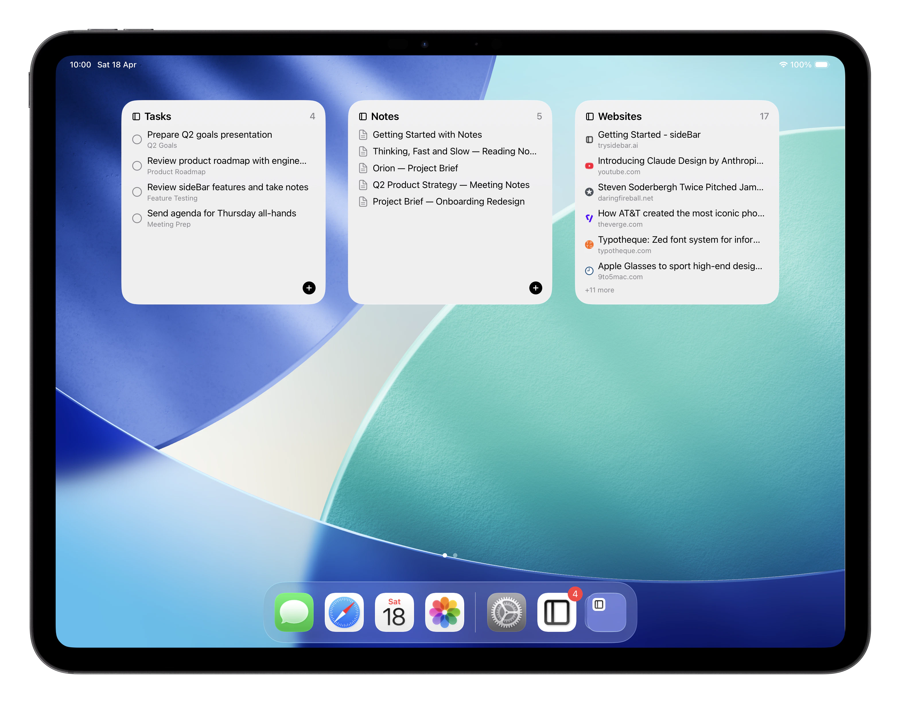 sideBar widget on the home screen